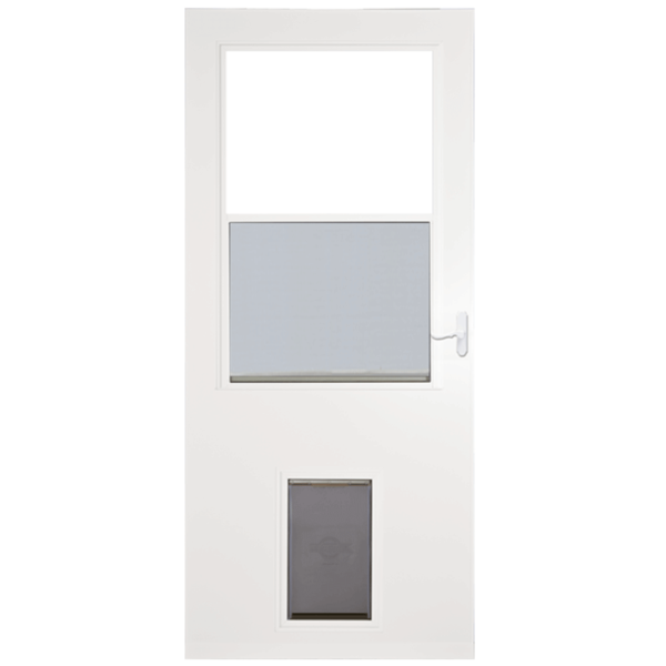 370 79 Larson High View Wood Core Storm Door With Large Built In Pet Door White