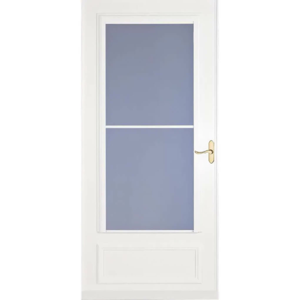 LARSON Savannah White Mid View Wood Core Storm Door Brushed Nickel Handle